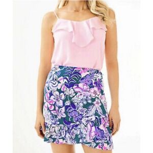Lilly Pulitzer Ibby Ruffle Skirt Tanzanian Teal Moonlight Garden Size 4